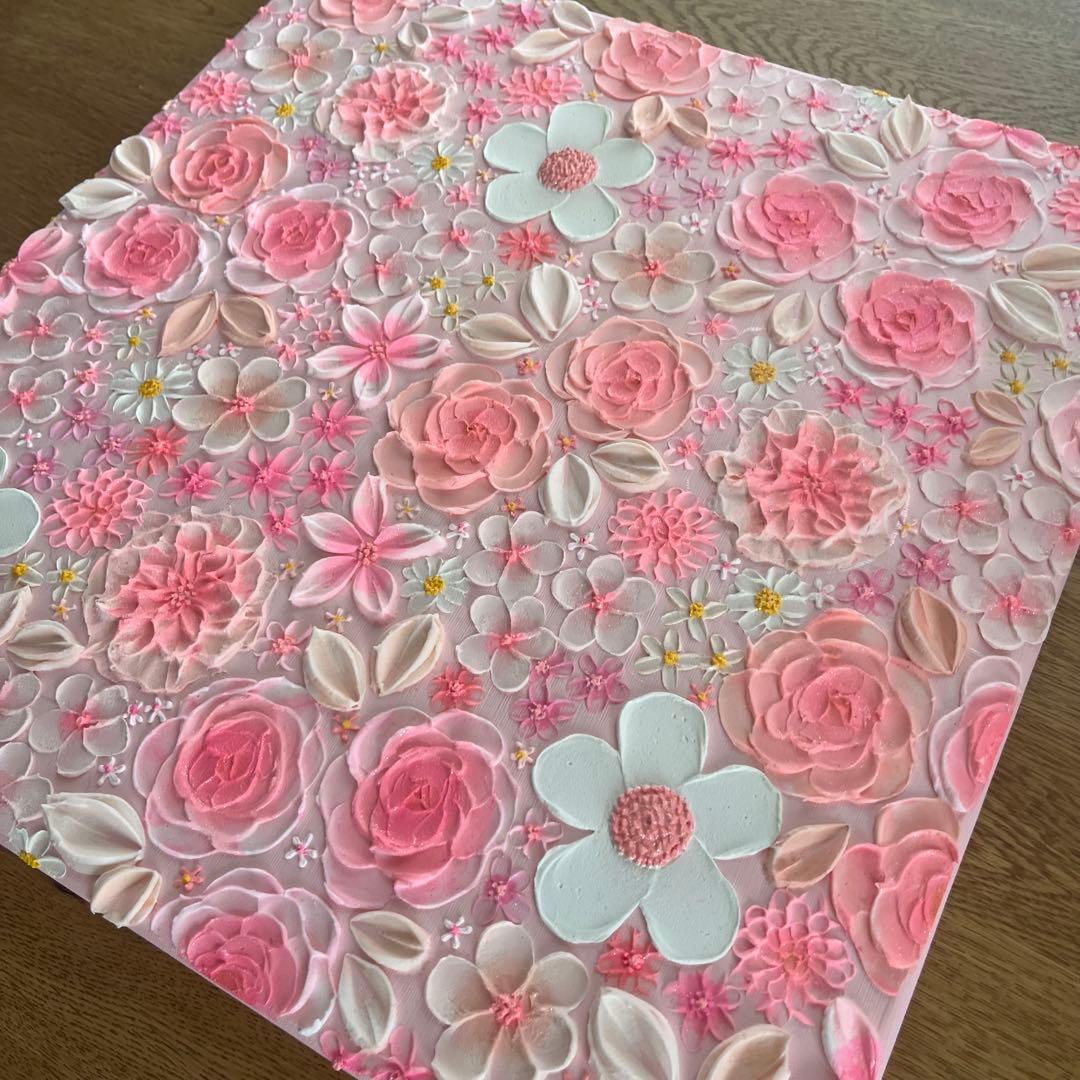 ピンク　ピンクのお花 壁掛けアート 絵画 花の絵 フラワーアート