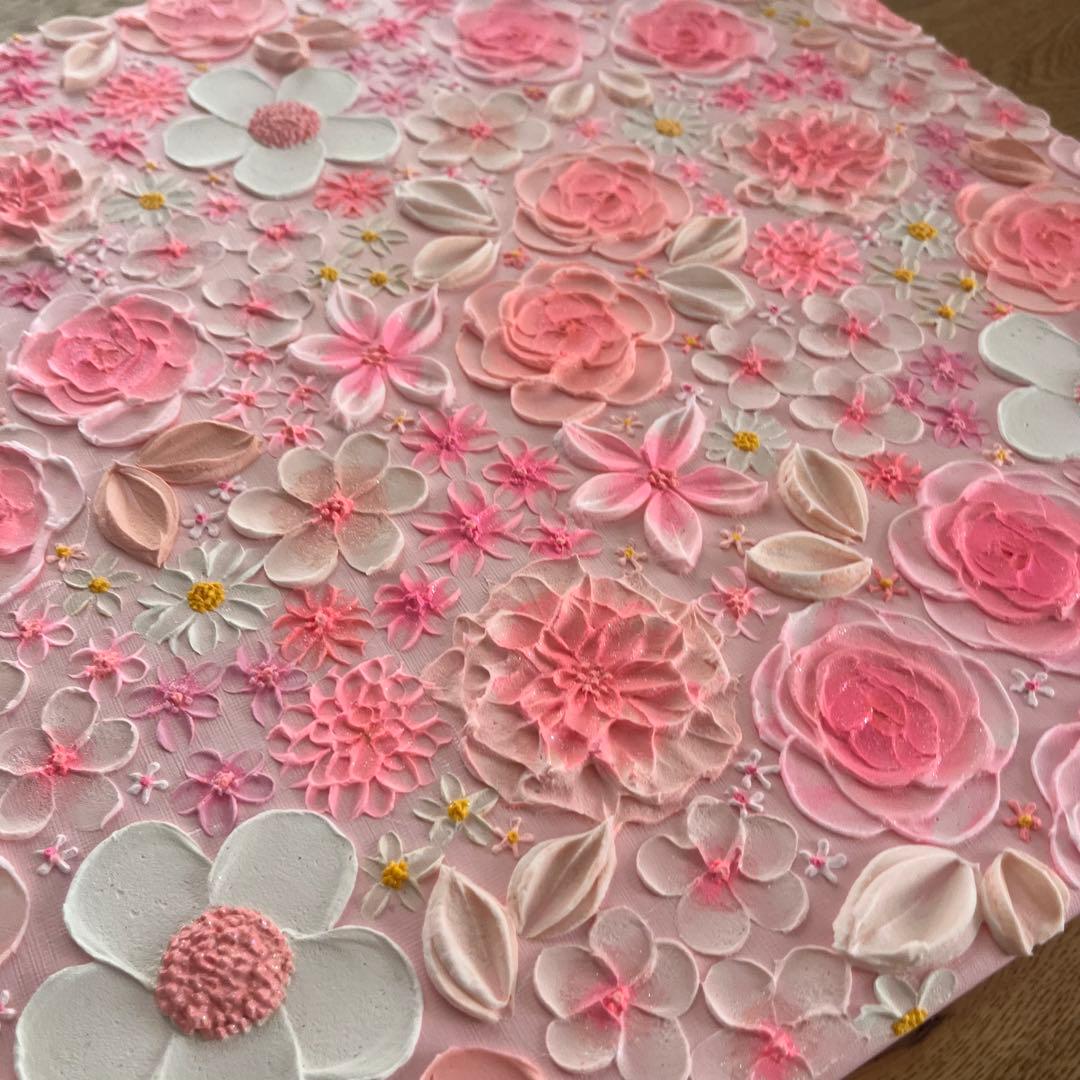 ピンク　ピンクのお花 壁掛けアート 絵画 花の絵 フラワーアート