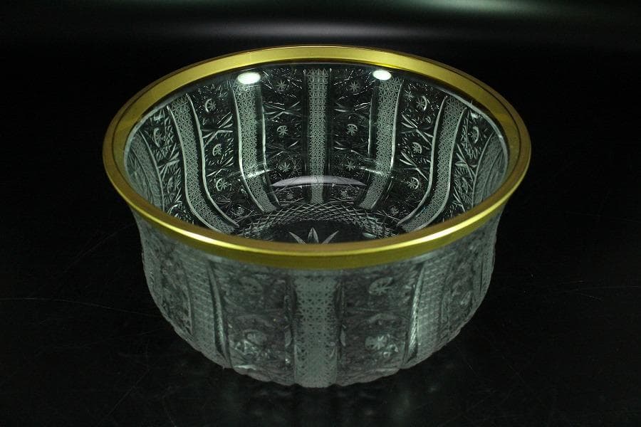 懐石 金縁 硝子 鉢 美品(K-A361)