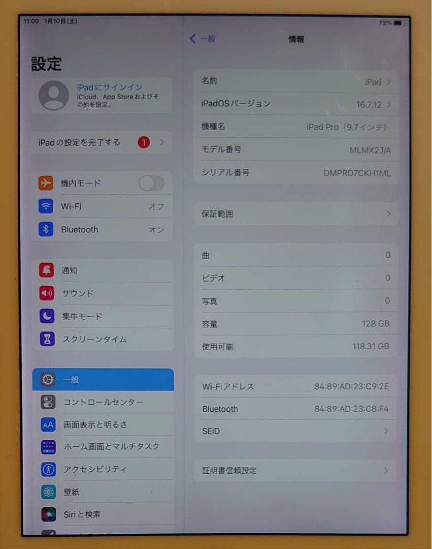 DMPRD完動品iPad Pro97インチ(A1673)本体128GB送料込