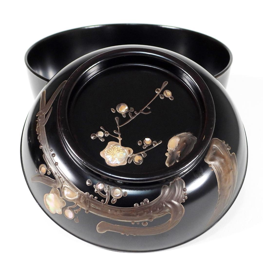 輪島塗　明治大正時期 蒔繪 鑲螺鈿 梅花雕 木製　吸物椀　10客　骨董品