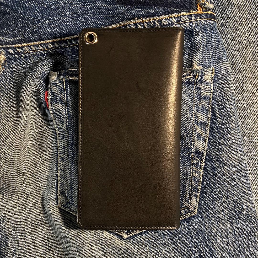 薄型ロングトラッカーウォレット 2層 シルバー 栃木レザー ハンドメイド