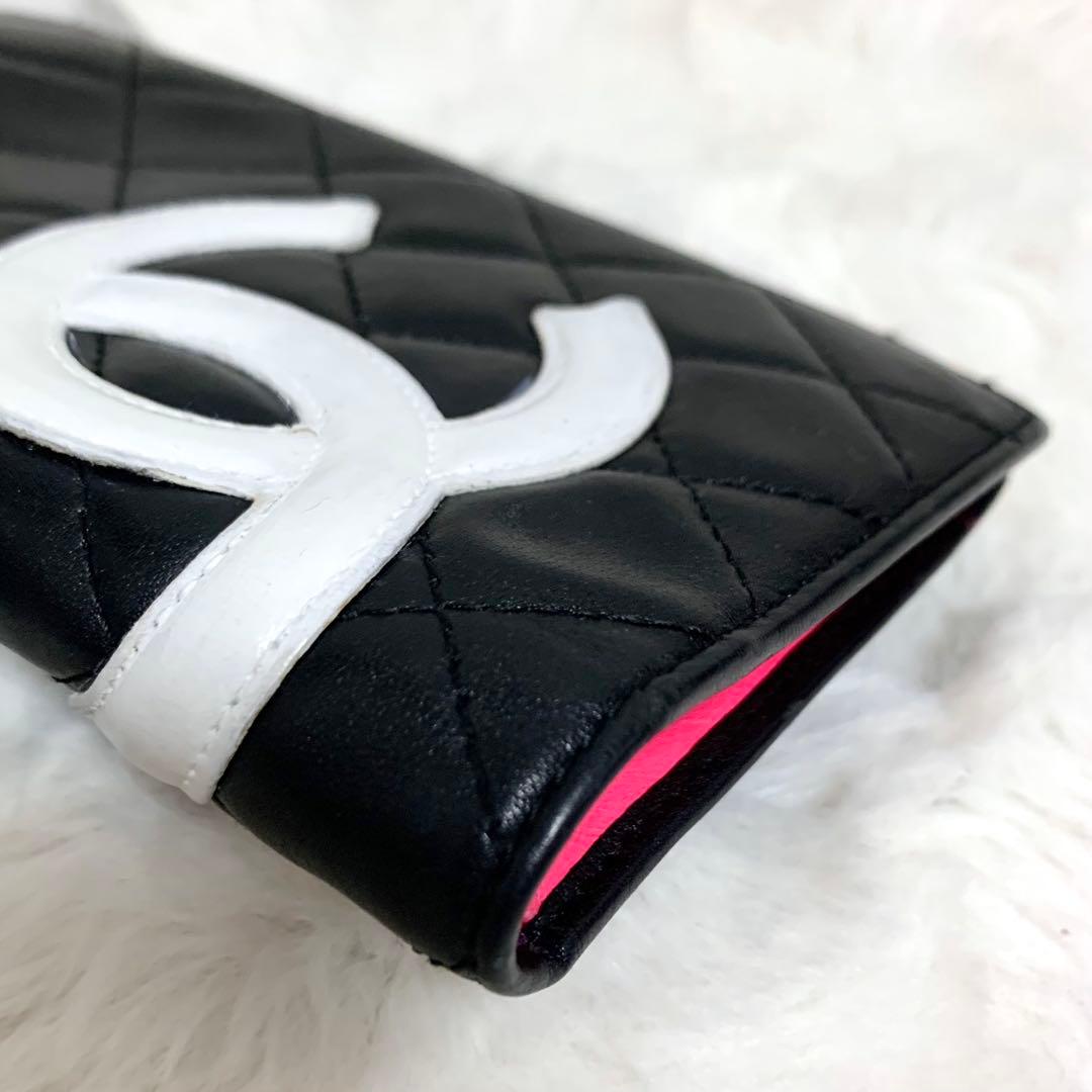 美品！カンボンラインCHANEL 二つ折り財布 黒　ピンク　マトラッセ