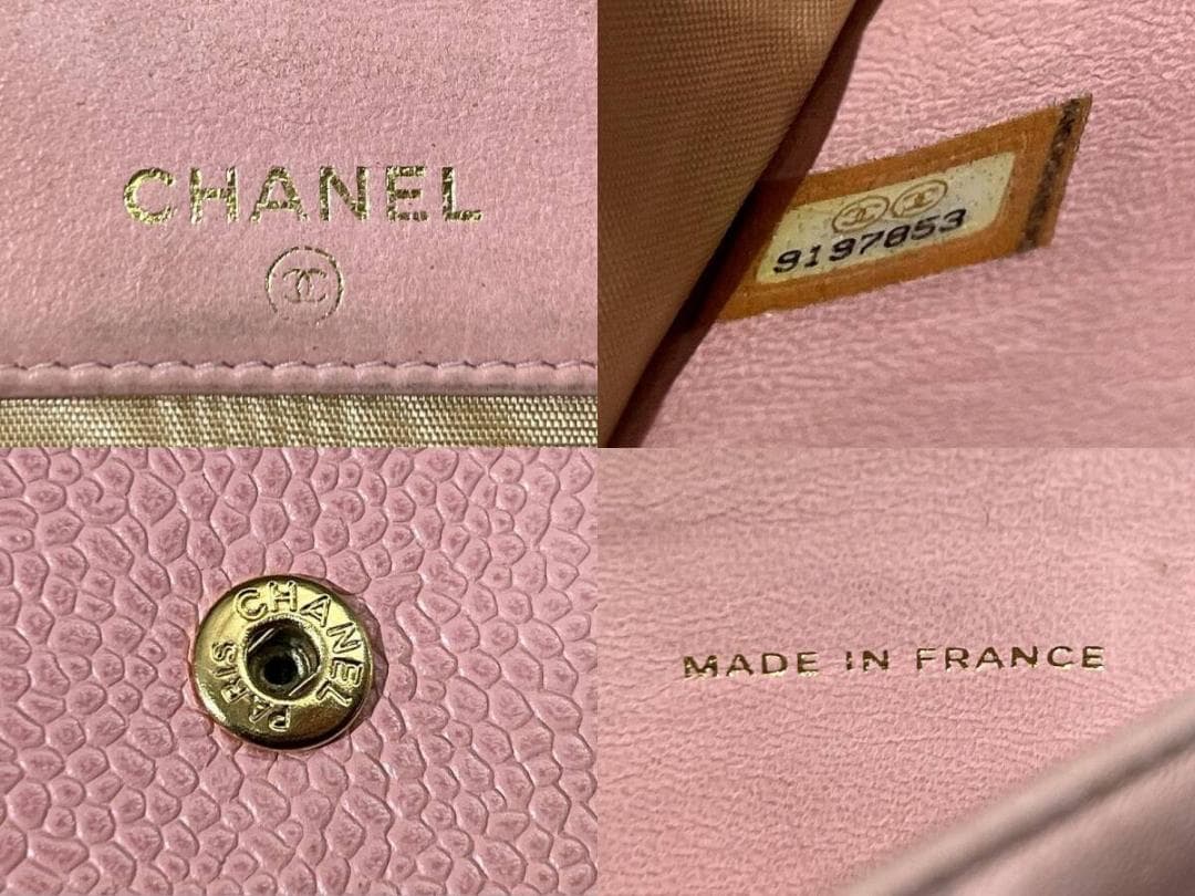 G② ビンテージ シャネル ココマーク キャビアスキン レザー 二つ折り 財布