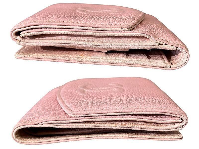 G② ビンテージ シャネル ココマーク キャビアスキン レザー 二つ折り 財布