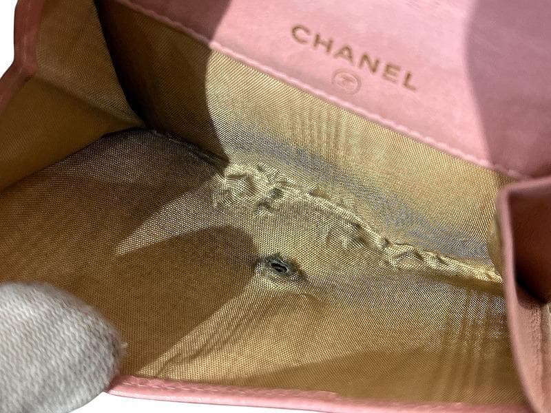 G② ビンテージ シャネル ココマーク キャビアスキン レザー 二つ折り 財布