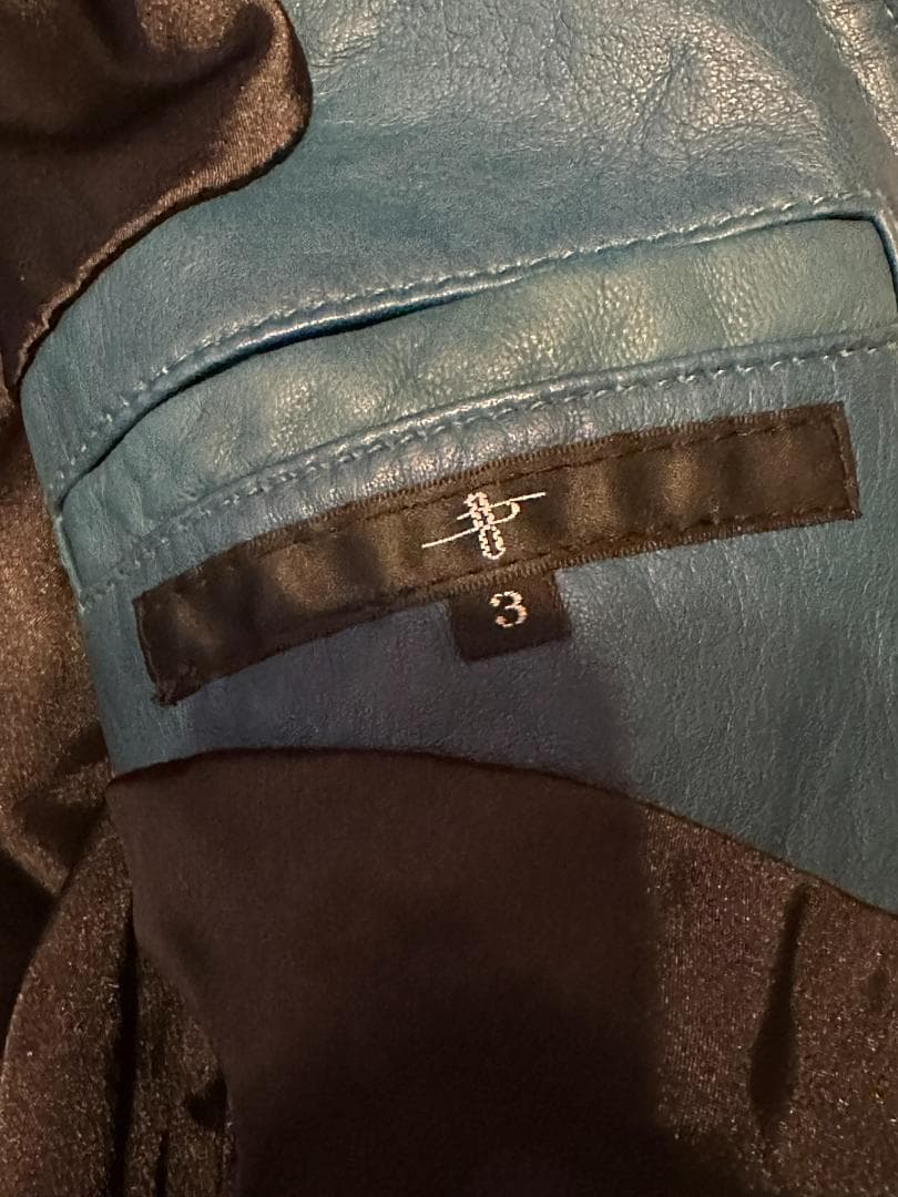 NO ID. 屋外未着用シープレザー ライダースJK ブルーグリーン WAX付