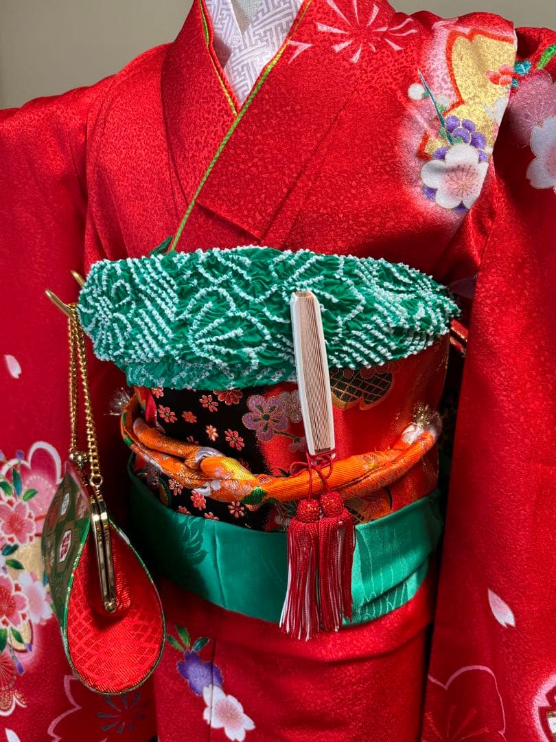 7歳七五三セット　着物草履バッグ付き　赤系②