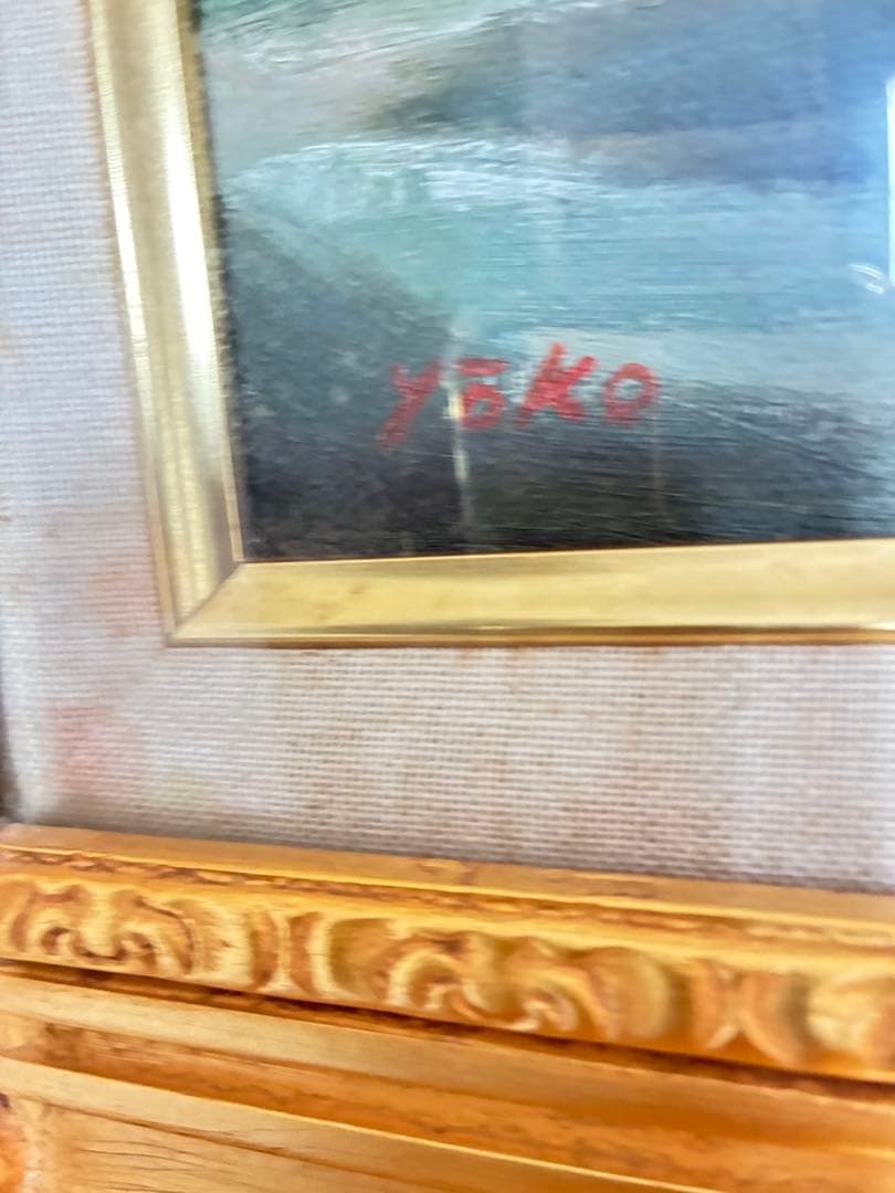 バラの油彩画 金色フレーム付きyoko 作　肉筆サインあり