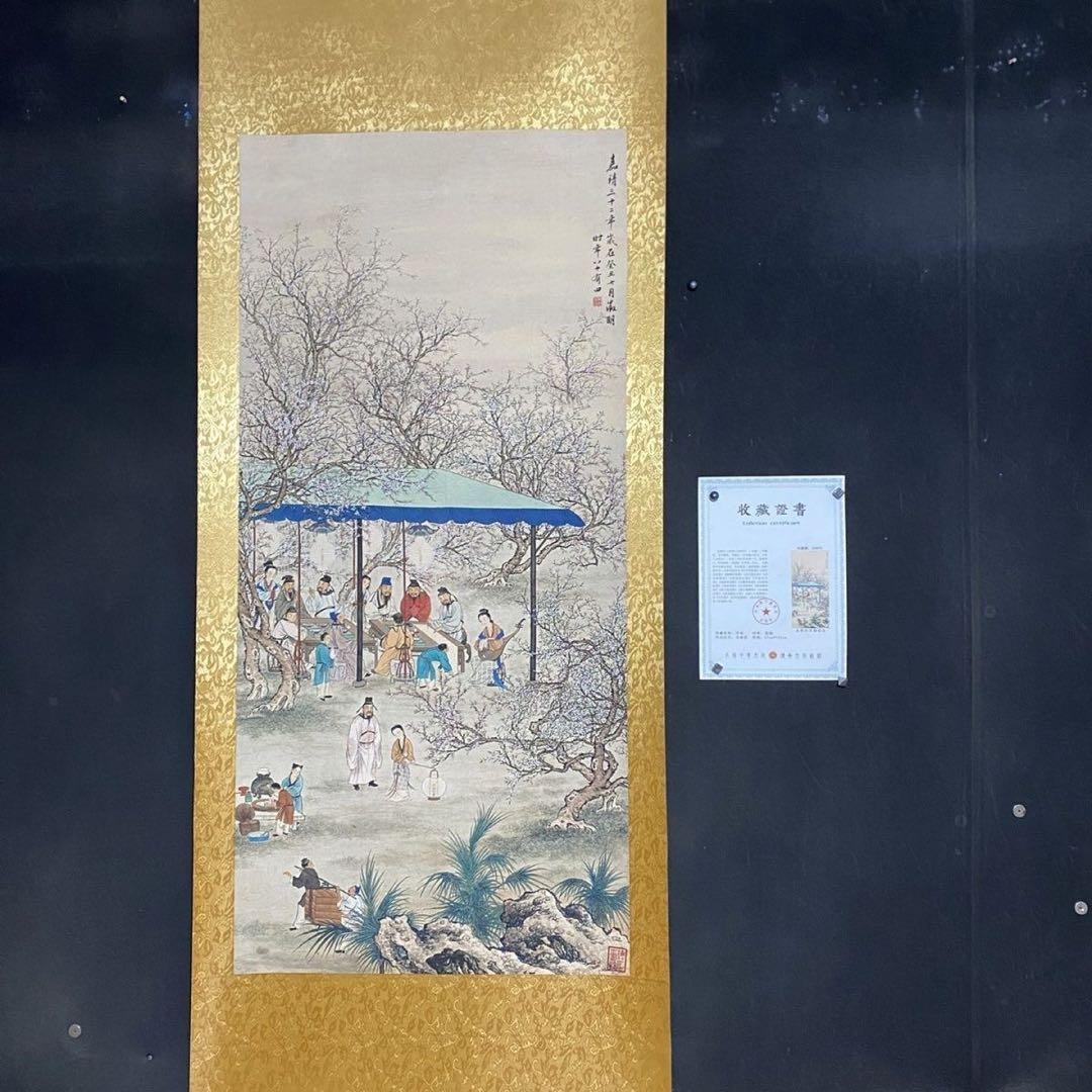 【特価】文征明 桃李夜宴図 掛け軸 中堂｜中国絵画｜四尺｜証書付き