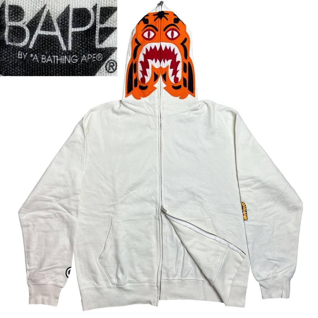 初期 bathingape タイガー フルジップパーカー ホワイト L BAPE