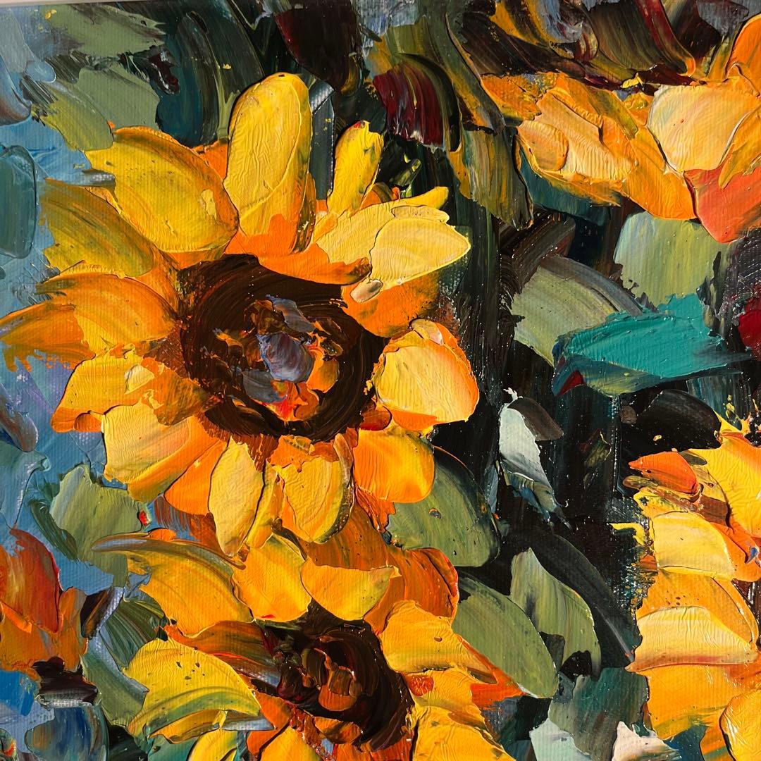 ★秀作★ 手書き油絵 ひまわり 肉筆絵画 インテリア 油彩画