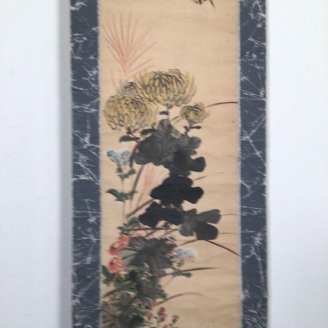 No2837掛軸　中村芳中　墨彩花鳥図　紙本　京都　琳派　古画　日本画　送料無料