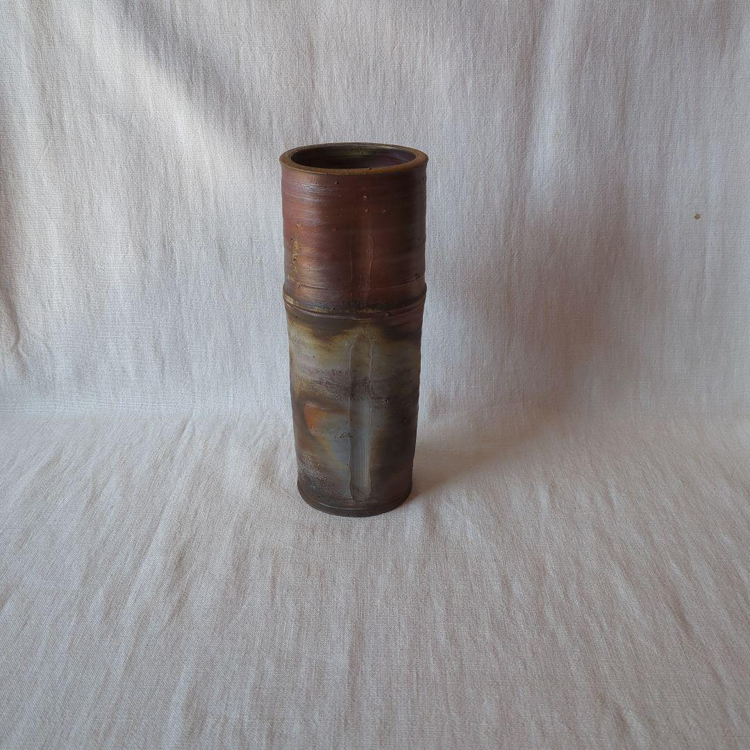 備前焼 嶋幸博 竹型花入 共箱