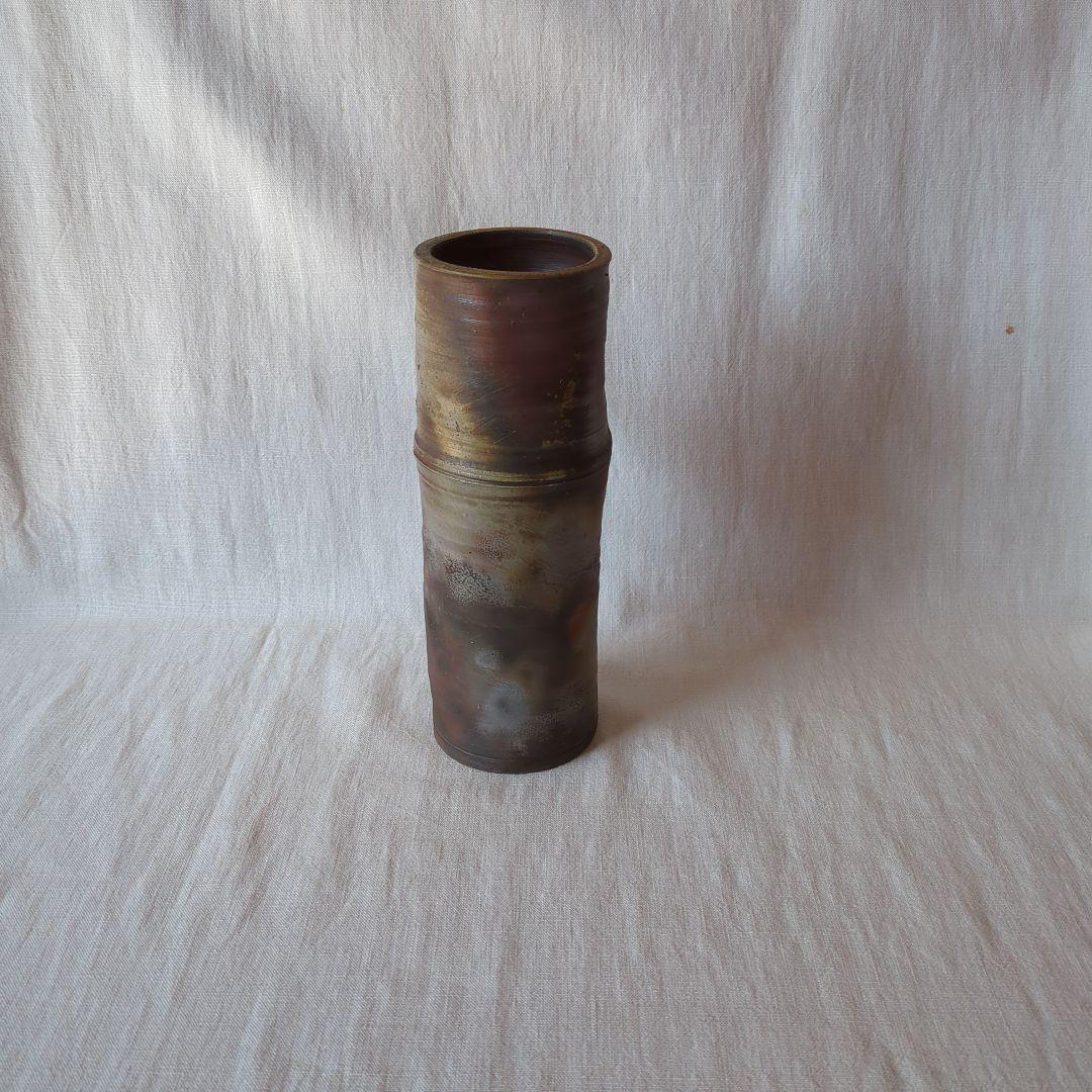 備前焼 嶋幸博 竹型花入 共箱