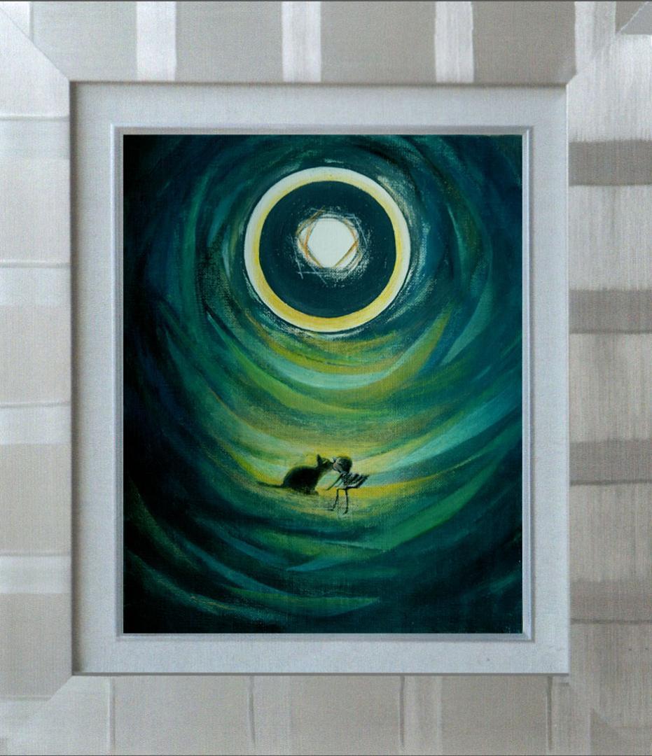 油絵 菅家令子 絵 絵画 インテリア 額付(白) F3-031119子猫と女の子