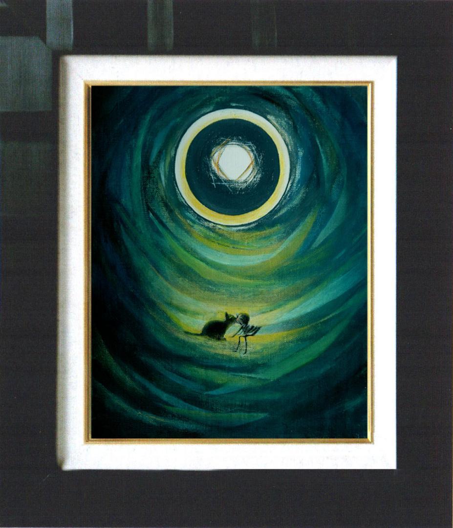 油絵 菅家令子 絵 絵画 インテリア 額付(白) F3-031119子猫と女の子