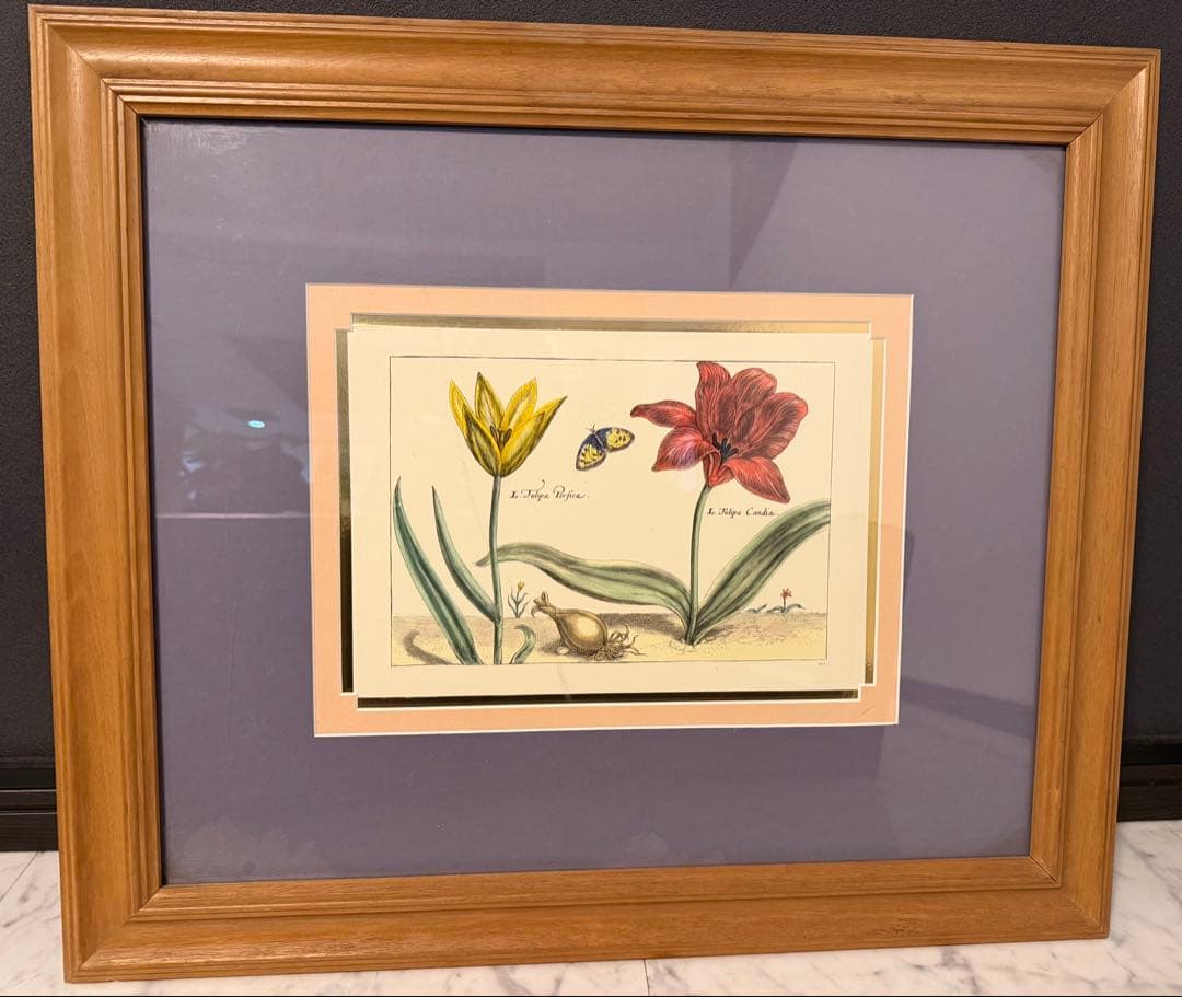 花と蝶のアート作品 木製フレーム付き