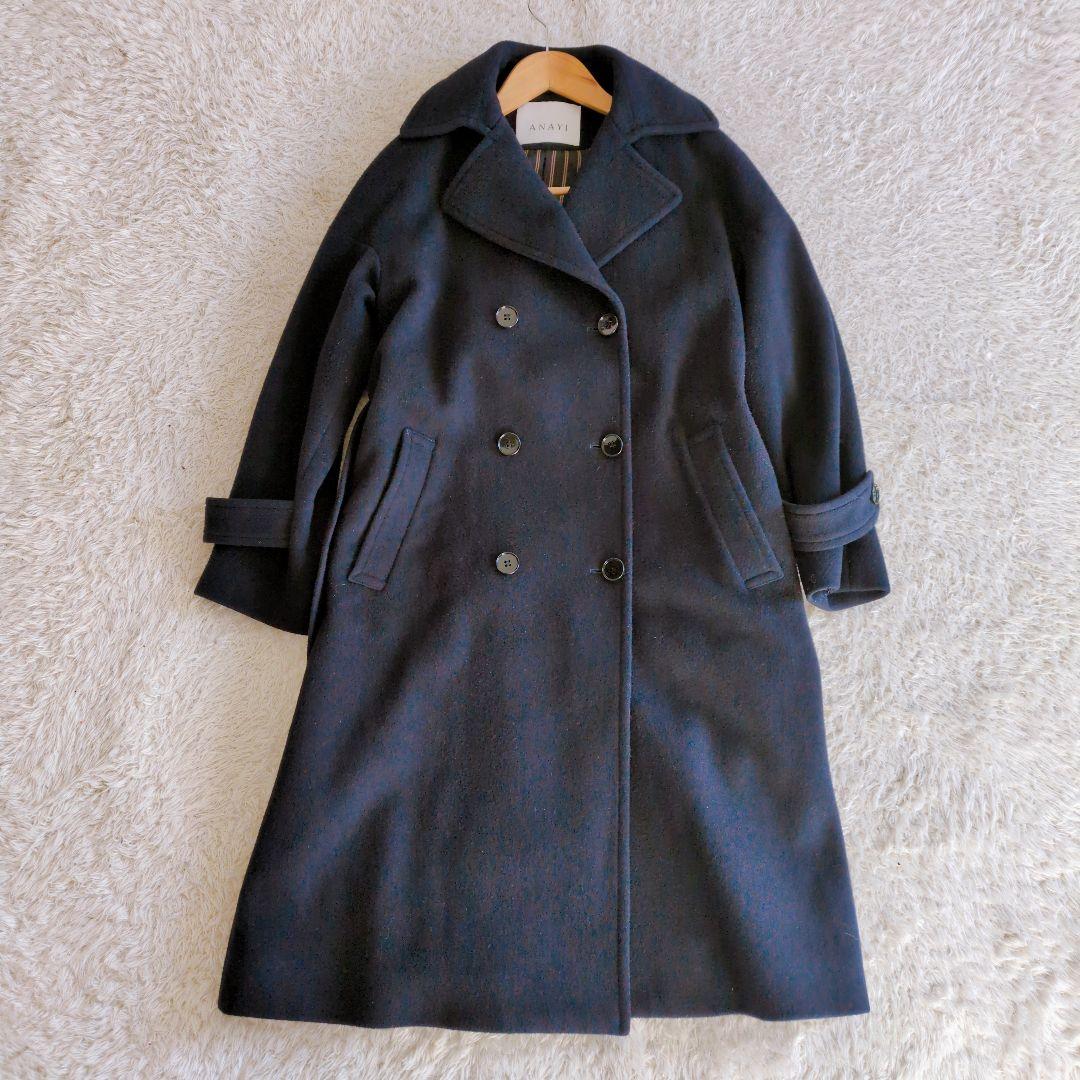 ANAYI　アナイ　トレンチコート　ウール　ダブル　ベルト　黒　近年モデル