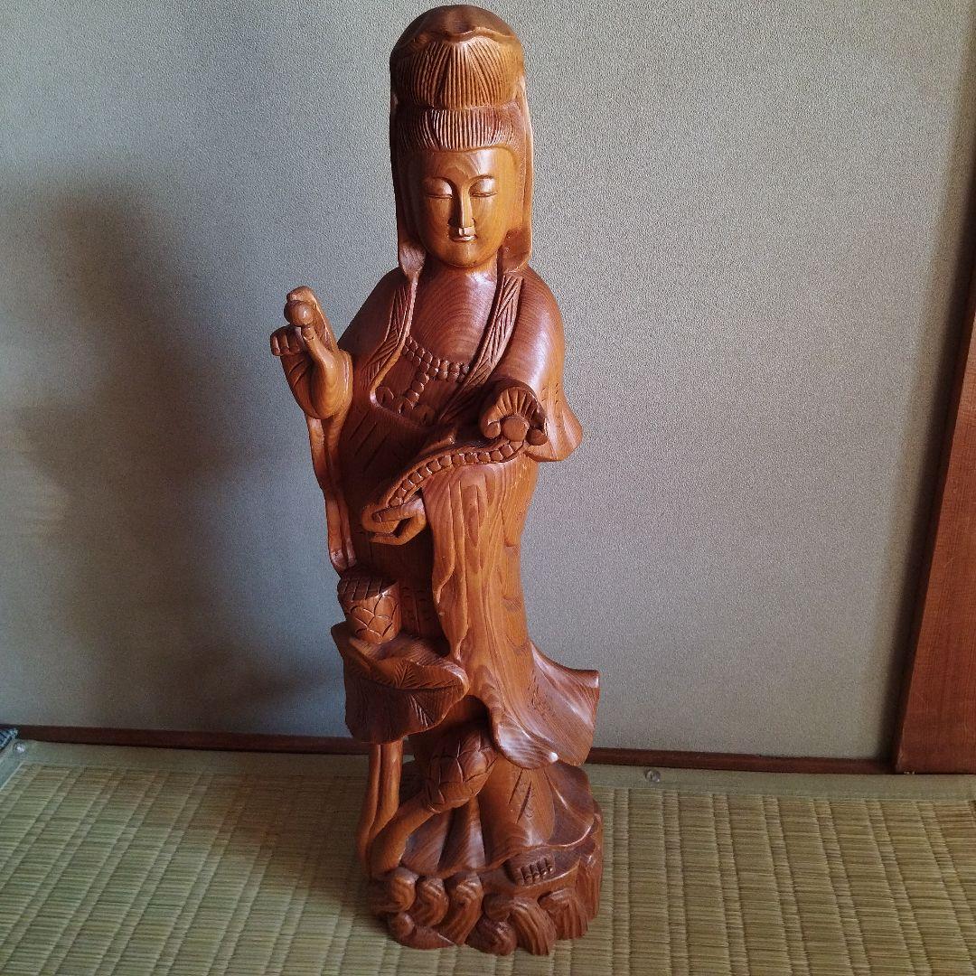 観音様　仏様　彫刻　縁起物　開運　東洋美術　観世音菩薩　木彫　約60ｃｍ