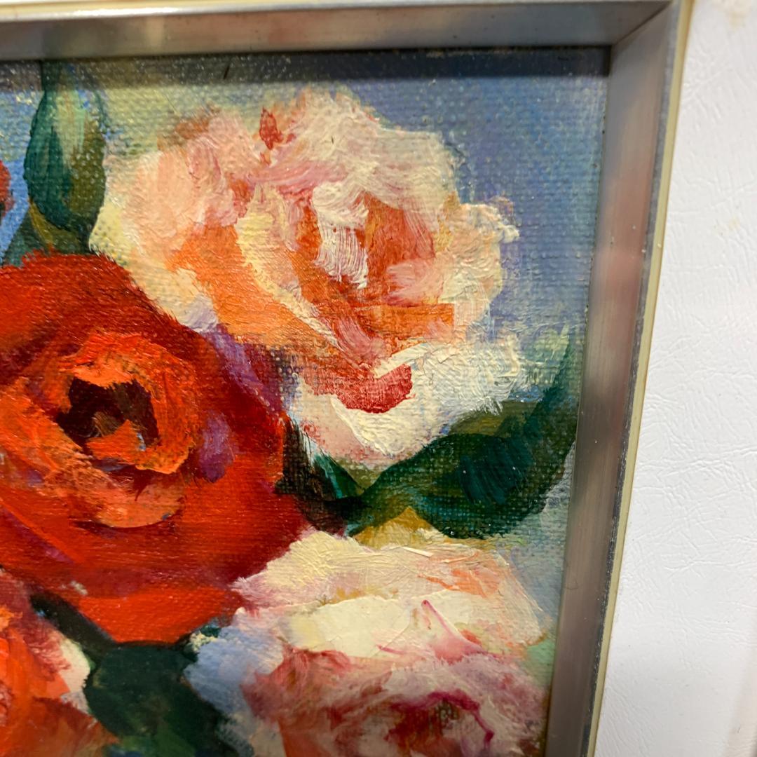 奥谷全弘　肉筆　薔薇　バラ　油絵　額装