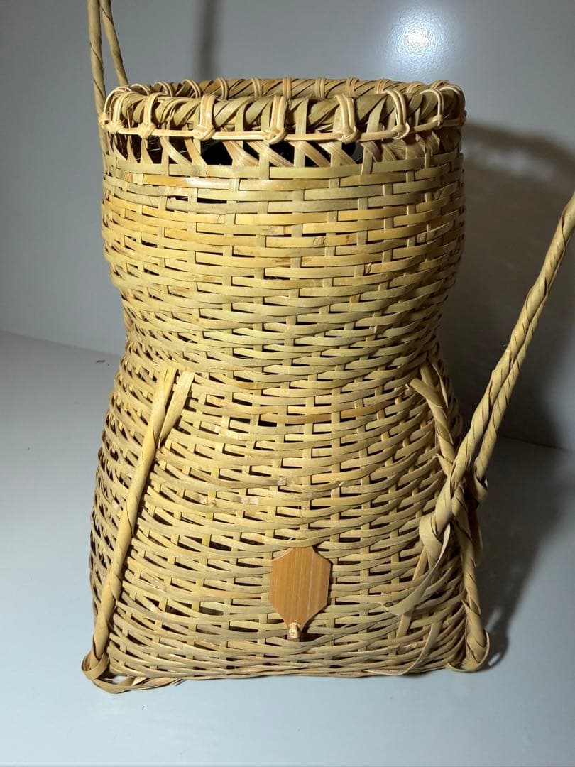 竹製 編み込み小物入れ 持ち手付き