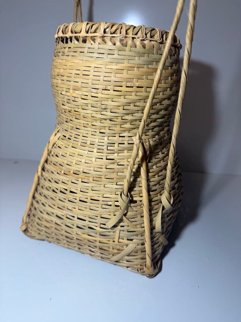 竹製 編み込み小物入れ 持ち手付き