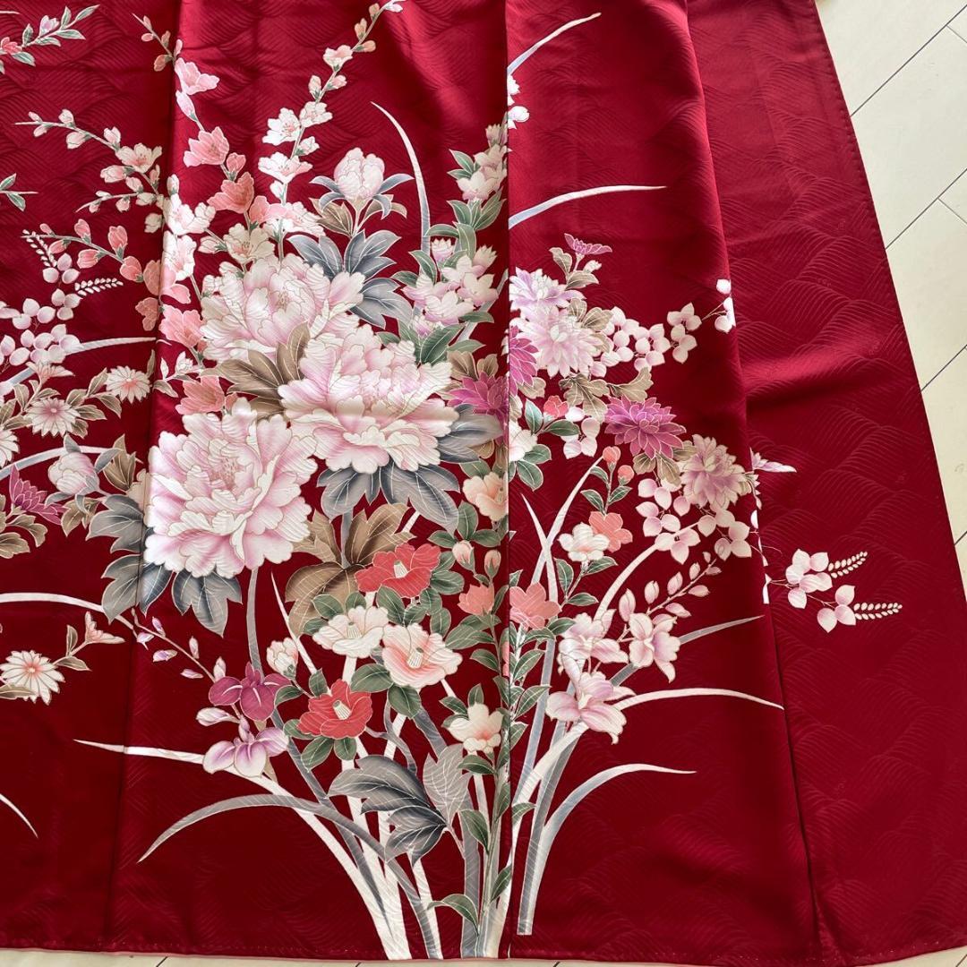 ■E4124■美品■紅海老茶色　花尽くし　京友禅　袷　振袖　丈166 裄68