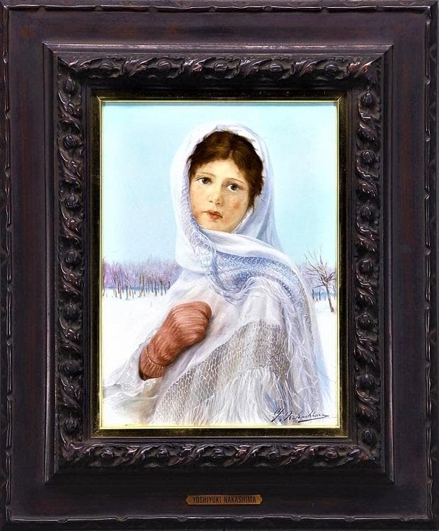 中島義行　タイトル「雪の朝」　F4号　油彩　画家のプレート付き豪華額装