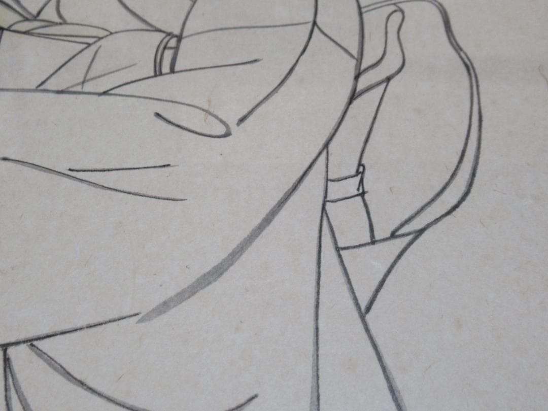 真作 美品 1950年代額装◆伊東深水 直筆「茶の湯」和紙 美人画素描 落款有り