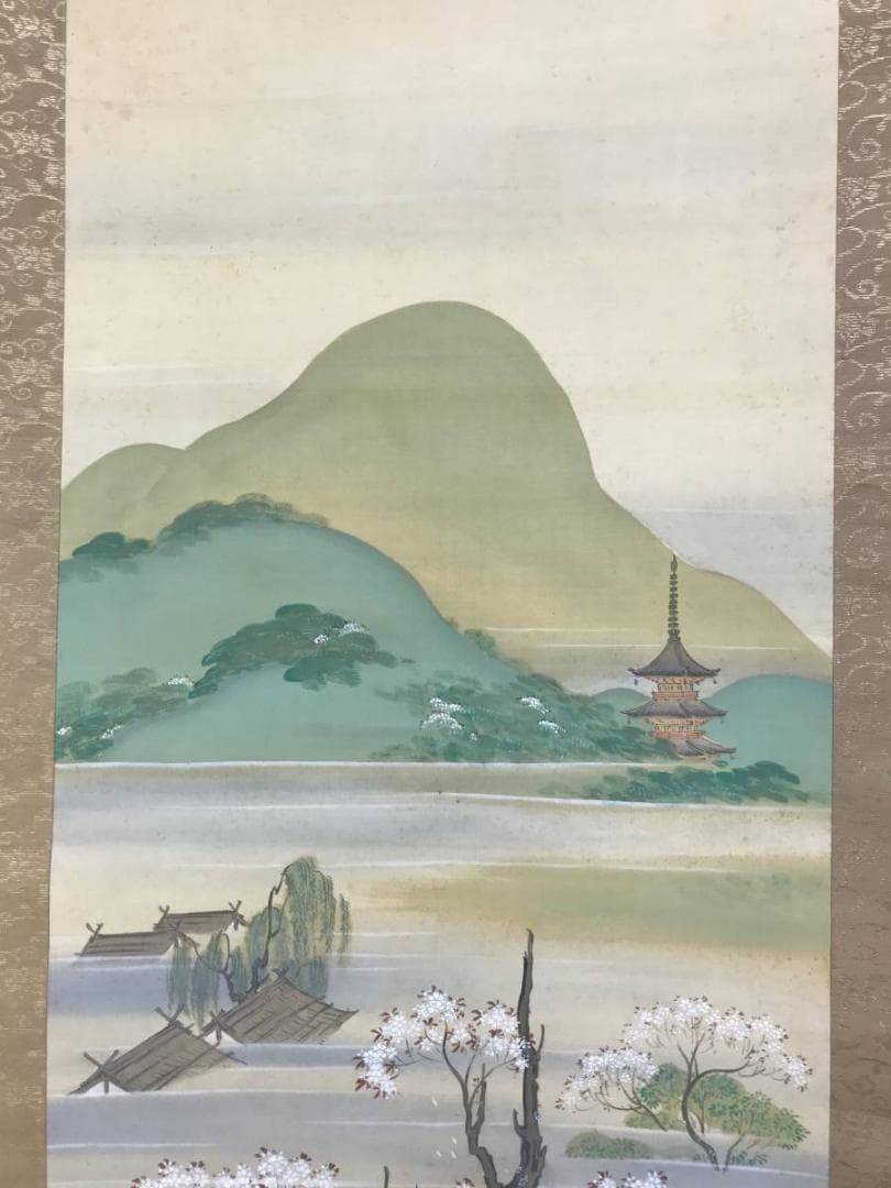 真作/永井幾麻/平安花之都/山水図/人物図/歴史画/掛軸☆宝船☆AE-412