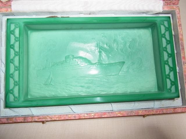 40年代 小柴外一 幻の技法◆岩城硝子 練硝子 ぶらじる丸 デザイン 緑プレート