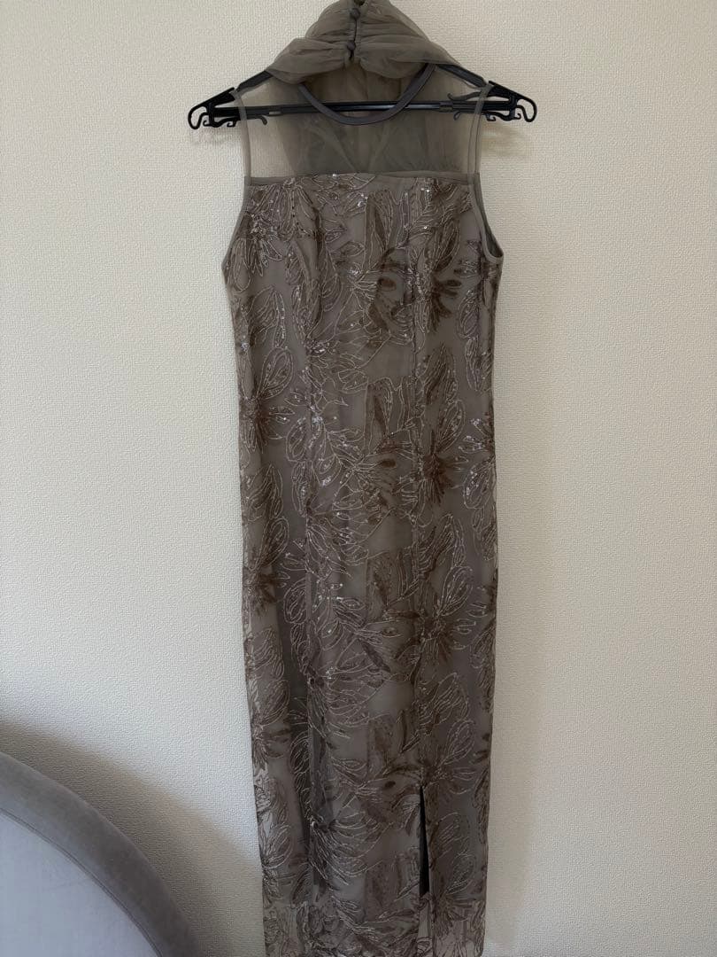 チュールオフショルダー花柄Iラインドレスワンピース