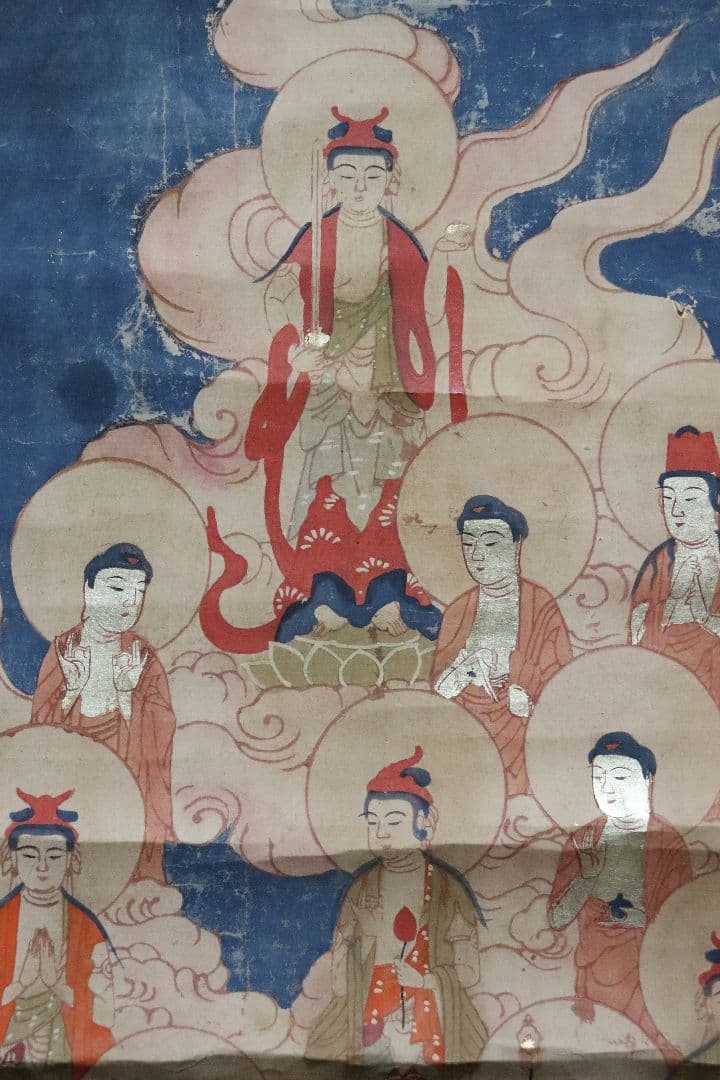 古い掛軸　十三佛　十三仏　仏画　版彩色　曼陀羅　幕末明治