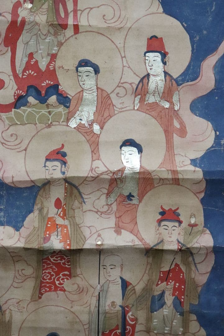 古い掛軸　十三佛　十三仏　仏画　版彩色　曼陀羅　幕末明治