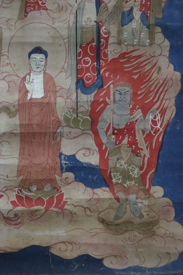 古い掛軸　十三佛　十三仏　仏画　版彩色　曼陀羅　幕末明治