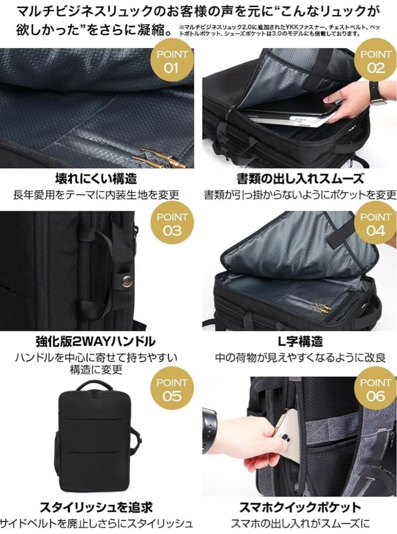 美品］Evoonマルチビジネスリュック3.0 大容量 拡張機能 多機能 撥水加工