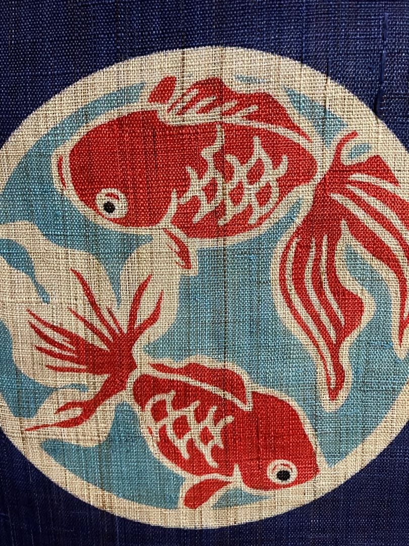京都くろちく【新品】高級筒描麻暖簾「金魚紋」日本製♪150センチ♪29,700円