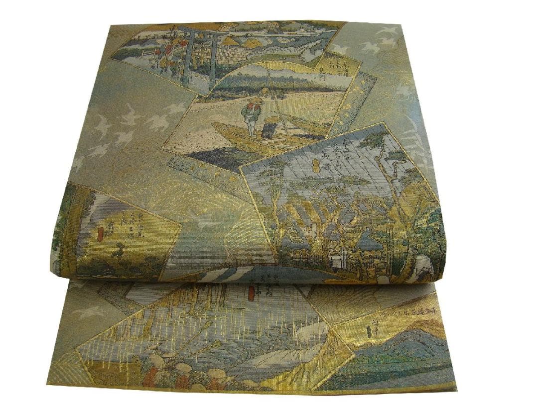 訪問着・ あさぎ織物 両面 全通 袋帯 正絹 未使用 Fｓ1233バリベイ