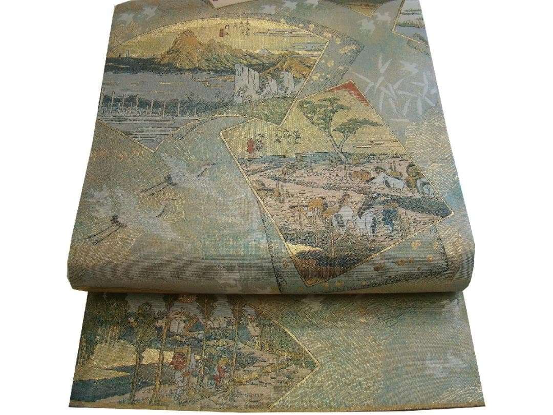 訪問着・ あさぎ織物 両面 全通 袋帯 正絹 未使用 Fｓ1233バリベイ