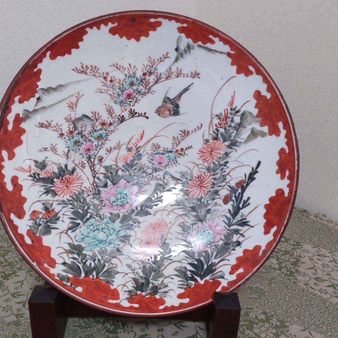 九谷焼古九谷大皿　花鳥絵皿
