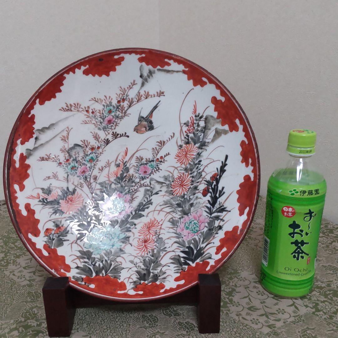 九谷焼古九谷大皿　花鳥絵皿
