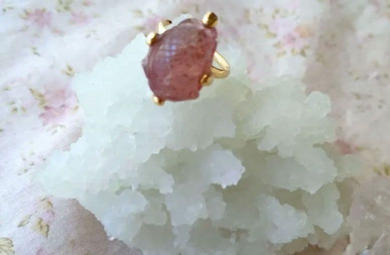 みんにょ☆ボンマジック☆ピンクトルマリン☆鯛？彫刻リングk18