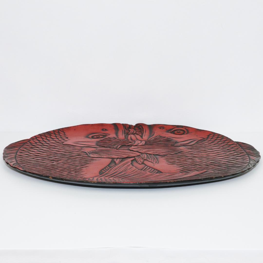 双鯛盆 漆器 木地 楕円盆 茶道具 鯉 箱付