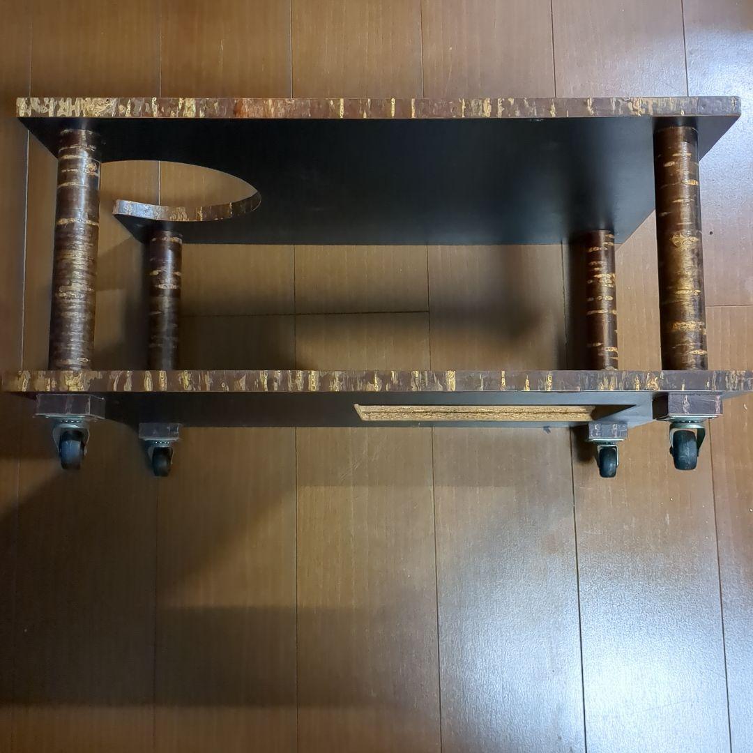 樺細工　キャスター付きポットワゴン　茶道具　飾り棚　ラック　桜　伝統工芸　レトロ