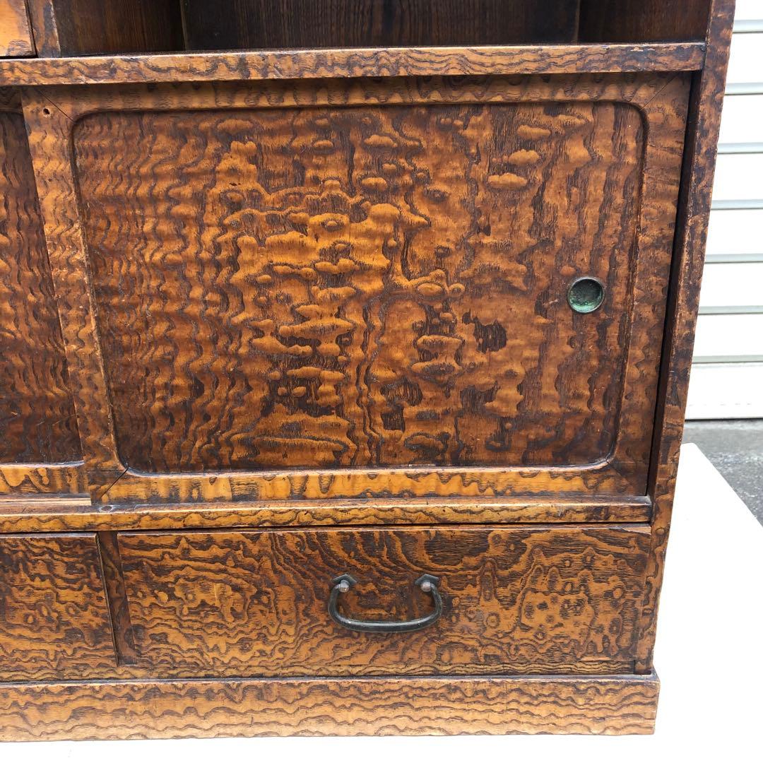 昭和レトロ 透し彫り無垢材 茶箪笥 飾り棚 サイドボード 古家具 ヴィンテージ