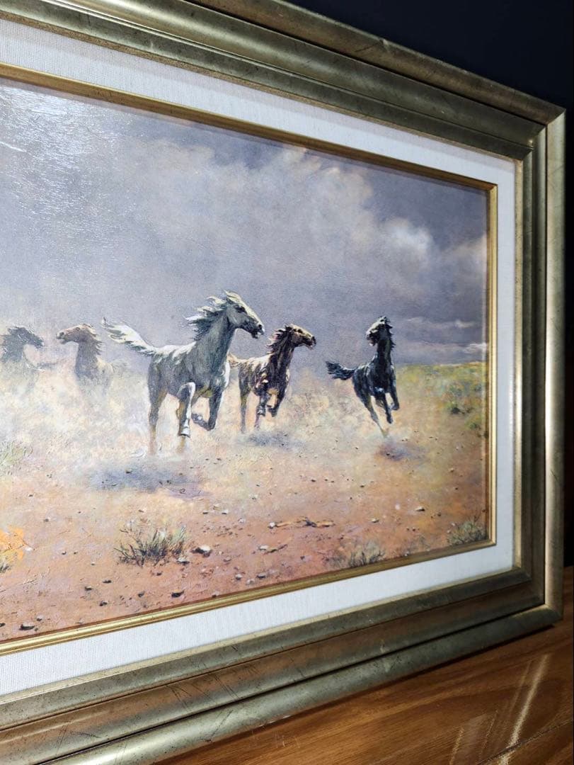 馬の群れ 絵画 ゴールドフレーム