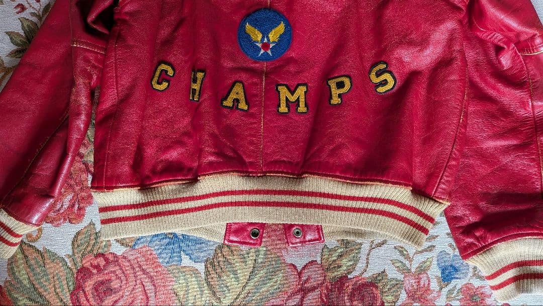 G*T様 AVIREX赤 レザージャケット 刺繍ロゴ付き