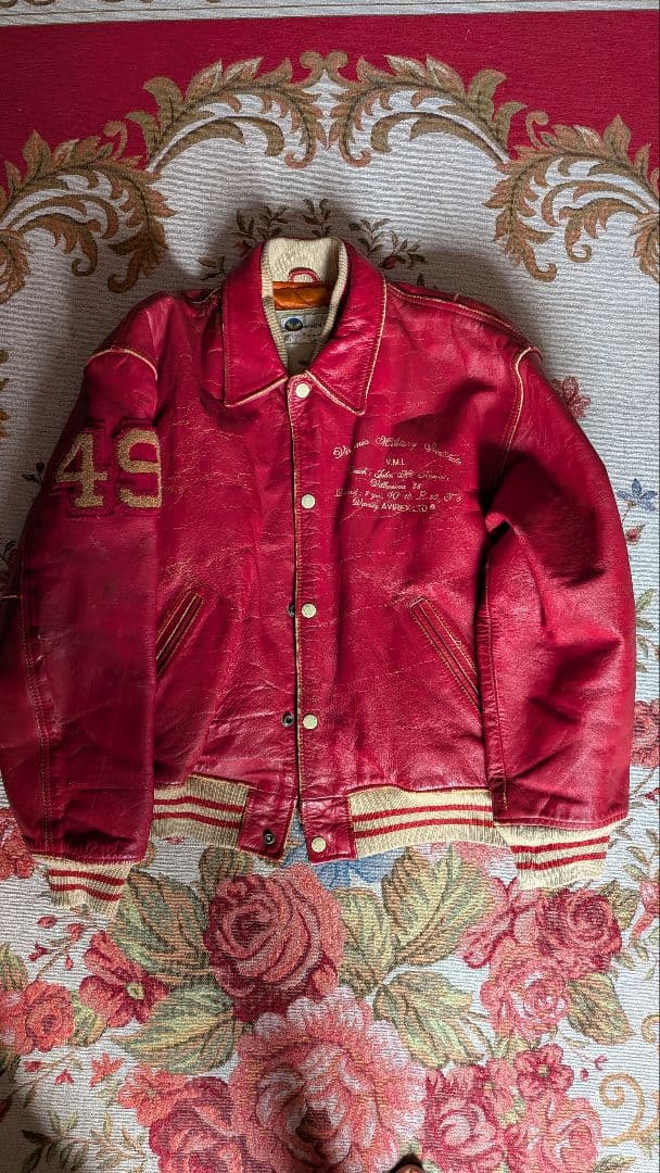 G*T様 AVIREX赤 レザージャケット 刺繍ロゴ付き