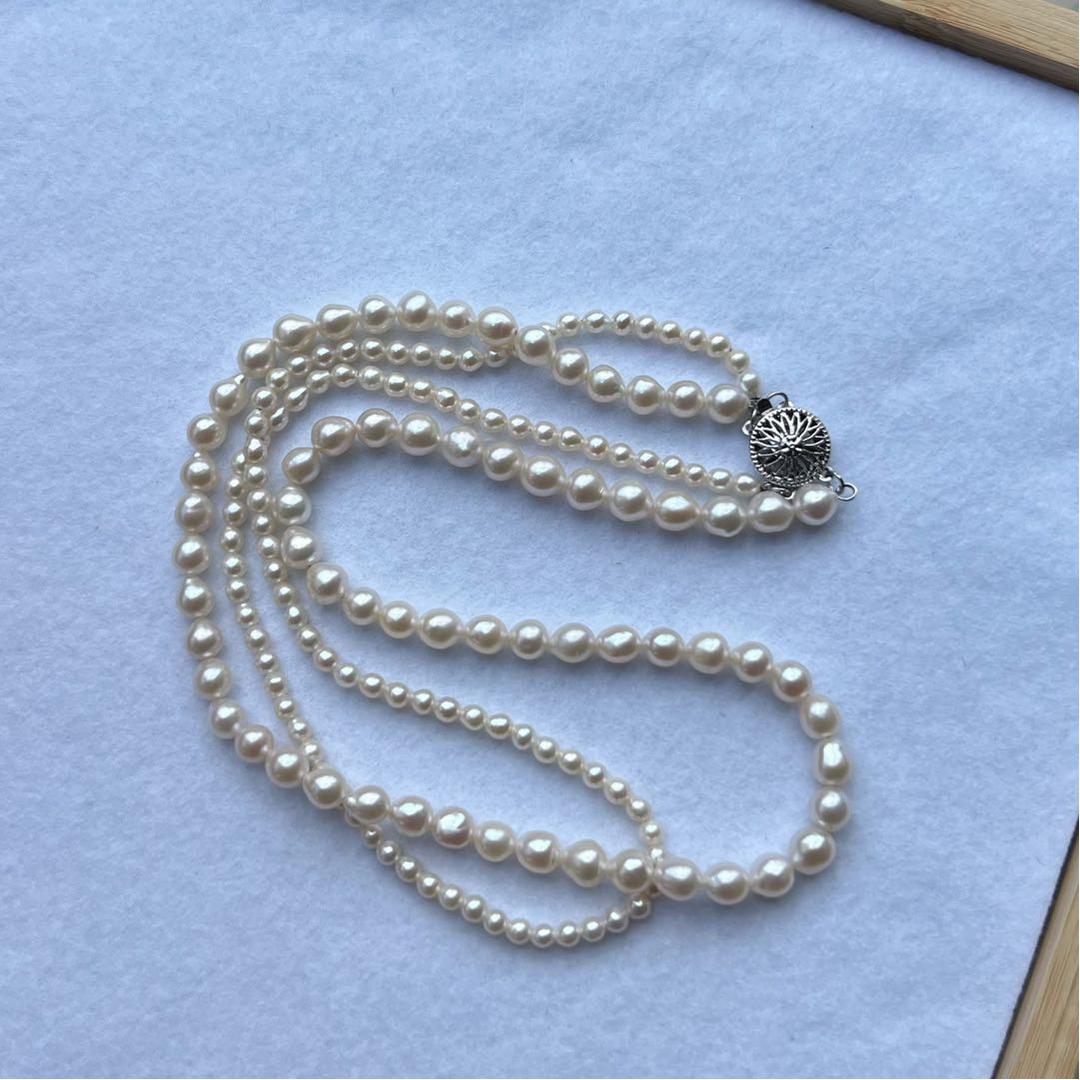 2連パールレイヤードネックレス　淡水パールネックレス　2連パールネックレス